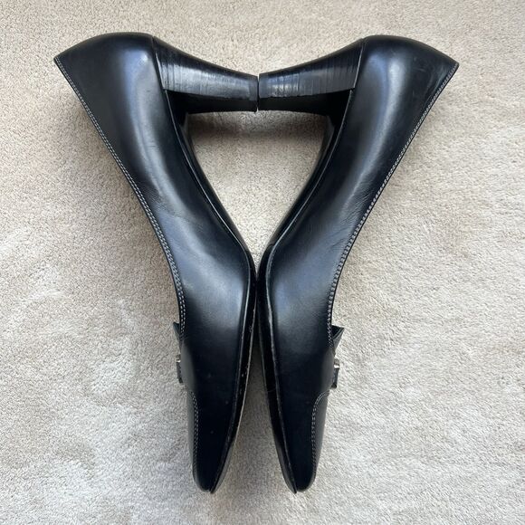 Salvatore Ferragamo Black Leather Heel Pump Women 7.5 AA Narrow Buckle Designer - Picture 6 of 16